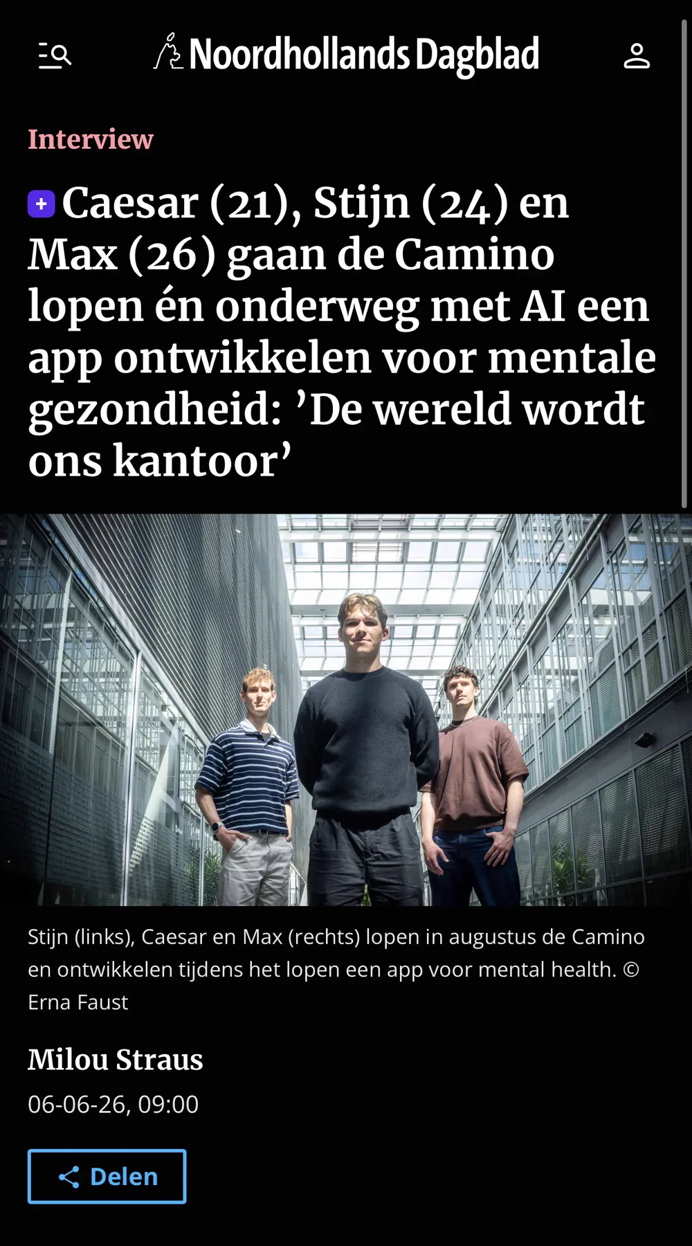 Interview in het Noord-Hollands Dagblad met Caesar, Stijn en Max
